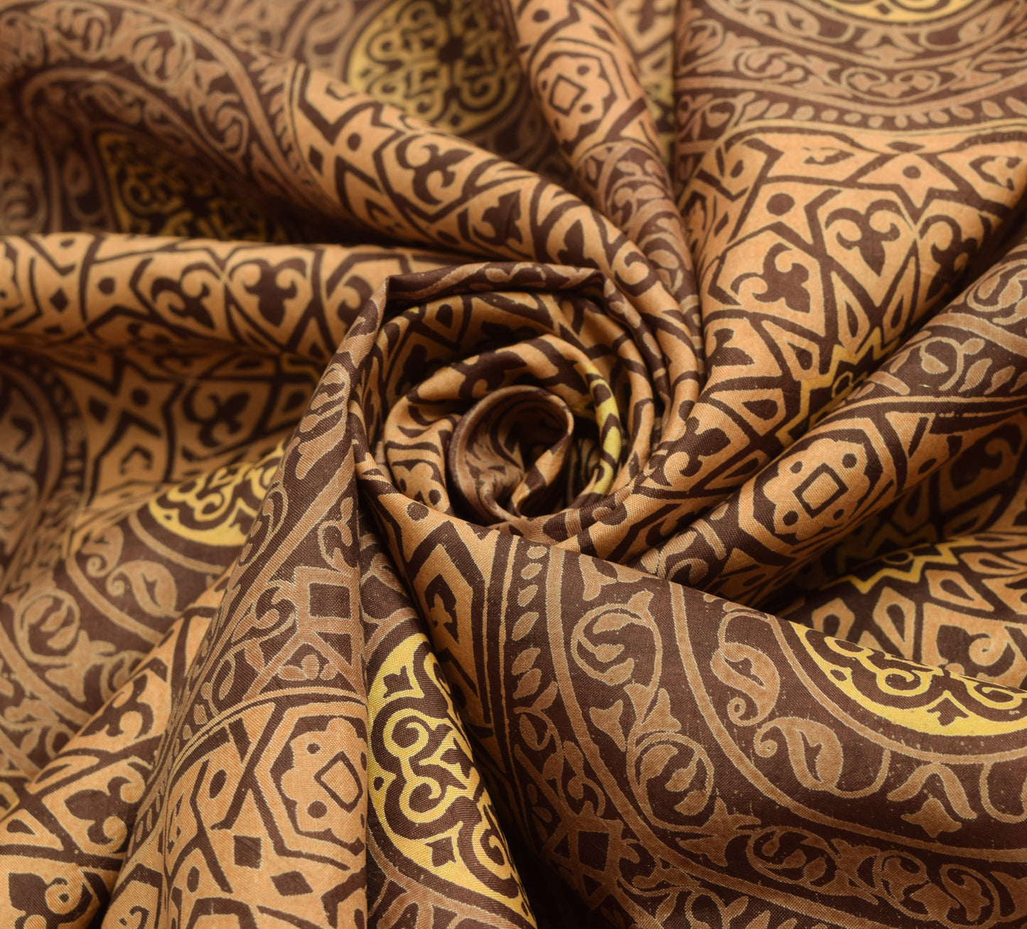 Sushila Vintage Dark Brown Saree 100% Pure Silk Hand Block Printed Soft Fabric