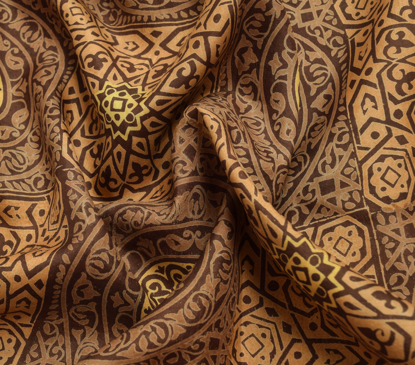 Sushila Vintage Dark Brown Saree 100% Pure Silk Hand Block Printed Soft Fabric