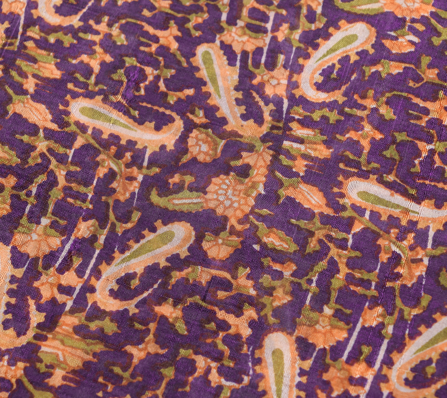 Sushila Vintage Purple Saree 100% Pure Silk Printed Paisley Indian Craft Fabric