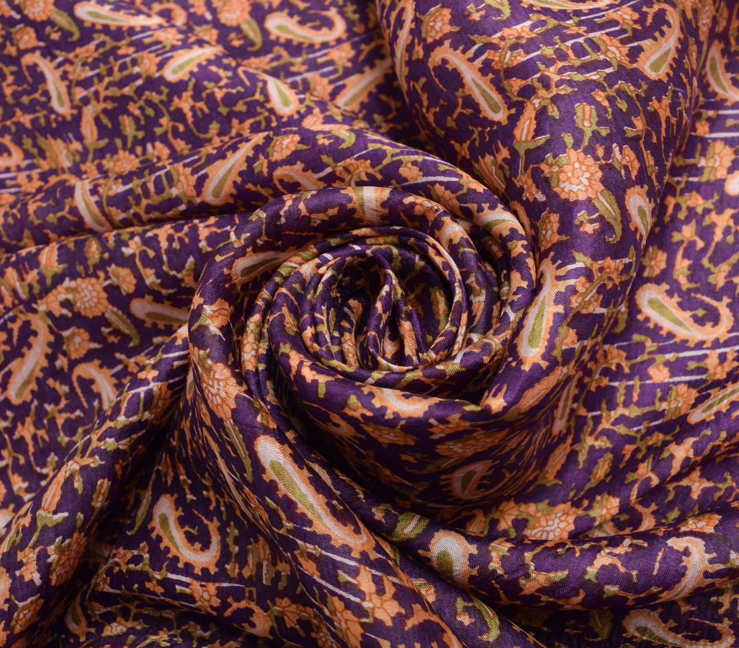 Sushila Vintage Purple Saree 100% Pure Silk Printed Paisley Indian Craft Fabric