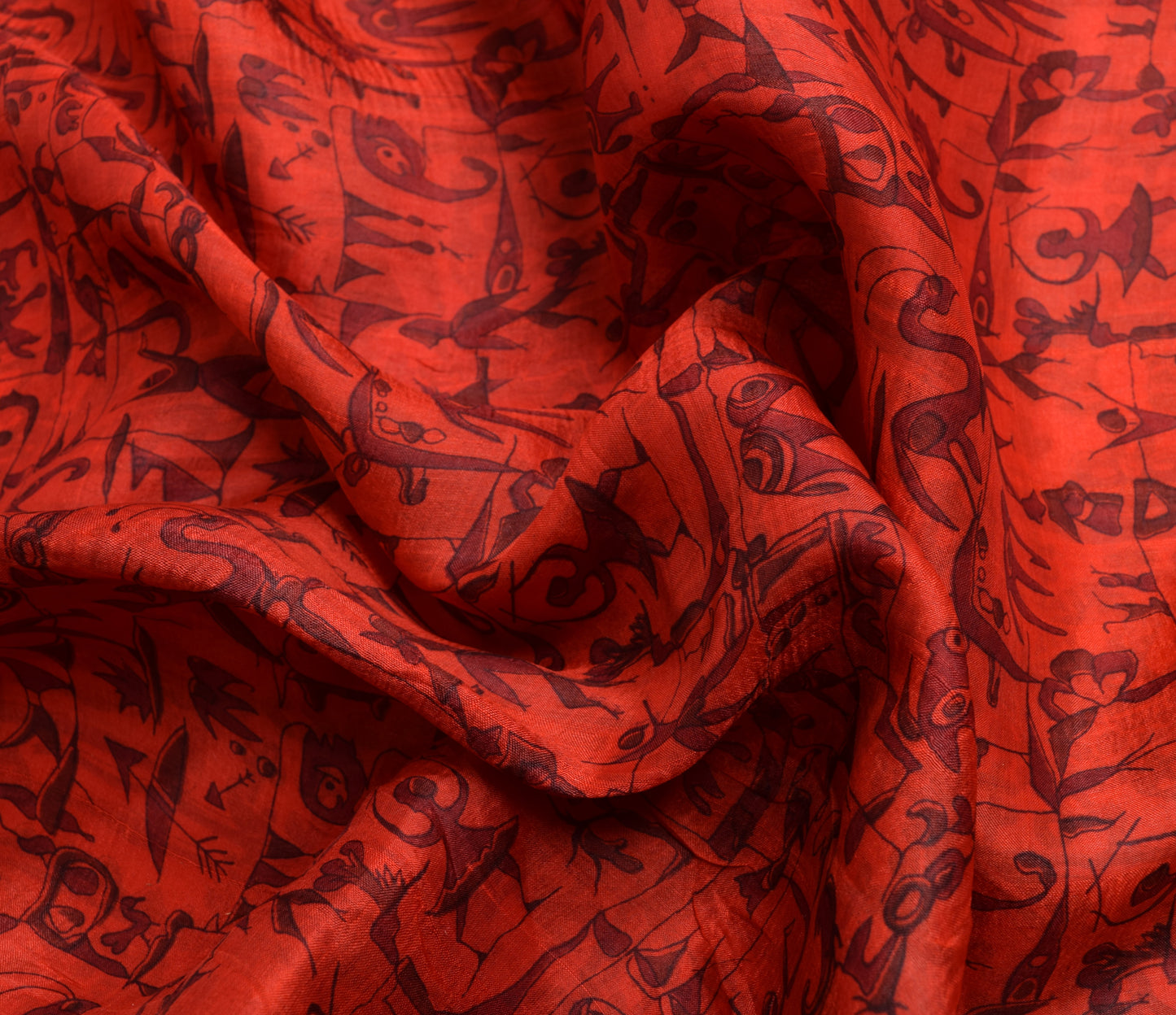 Sushila Vintage Red Saree 100% Pure Silk Printed Animals & Birds Craft Fabric