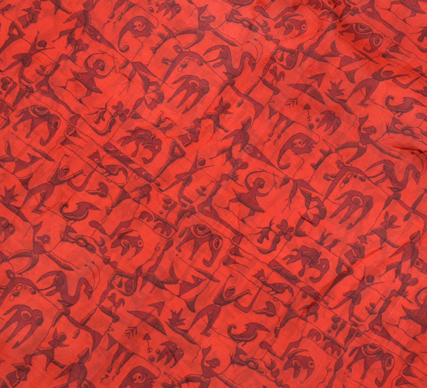 Sushila Vintage Red Saree 100% Pure Silk Printed Animals & Birds Craft Fabric