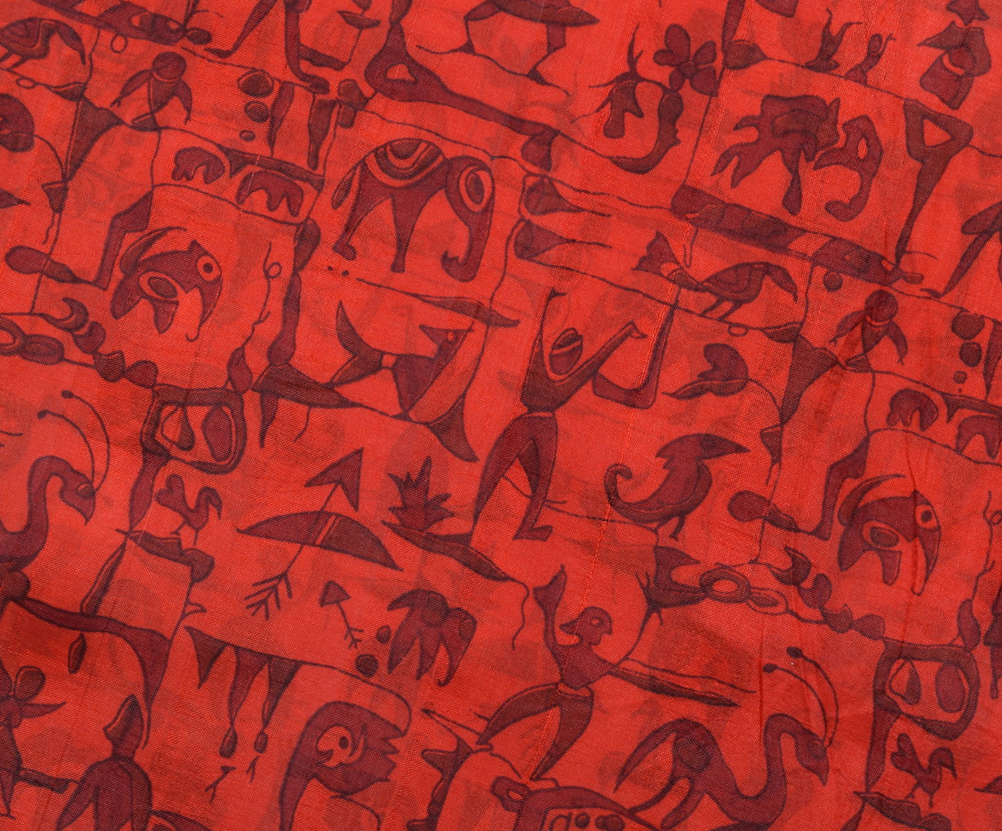 Sushila Vintage Red Saree 100% Pure Silk Printed Animals & Birds Craft Fabric