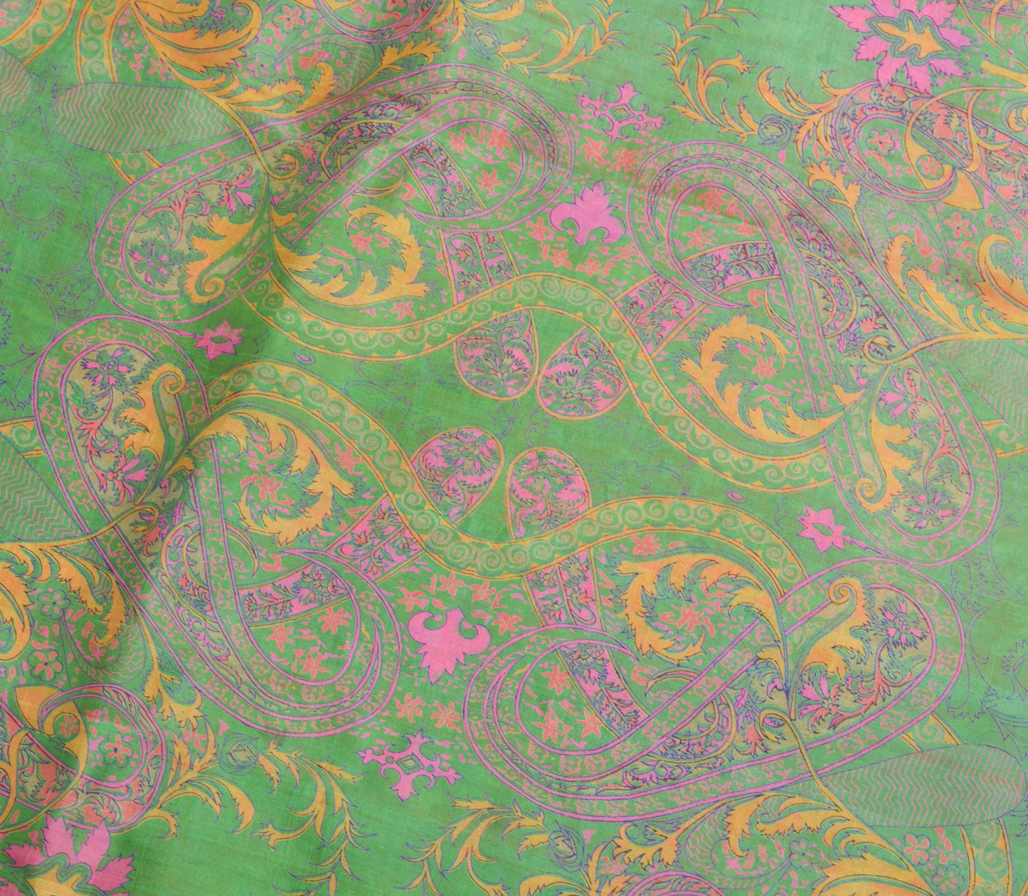 Sushila Vintage Orange & Green Floral Saree 100% Pure Silk Printed Craft Fabric