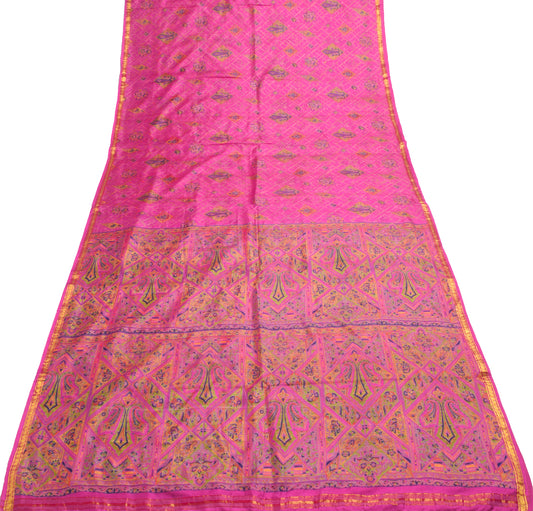 Sushila Vintage Magenta Saree 100% Pure Silk Printed Floral Soft Craft Fabric