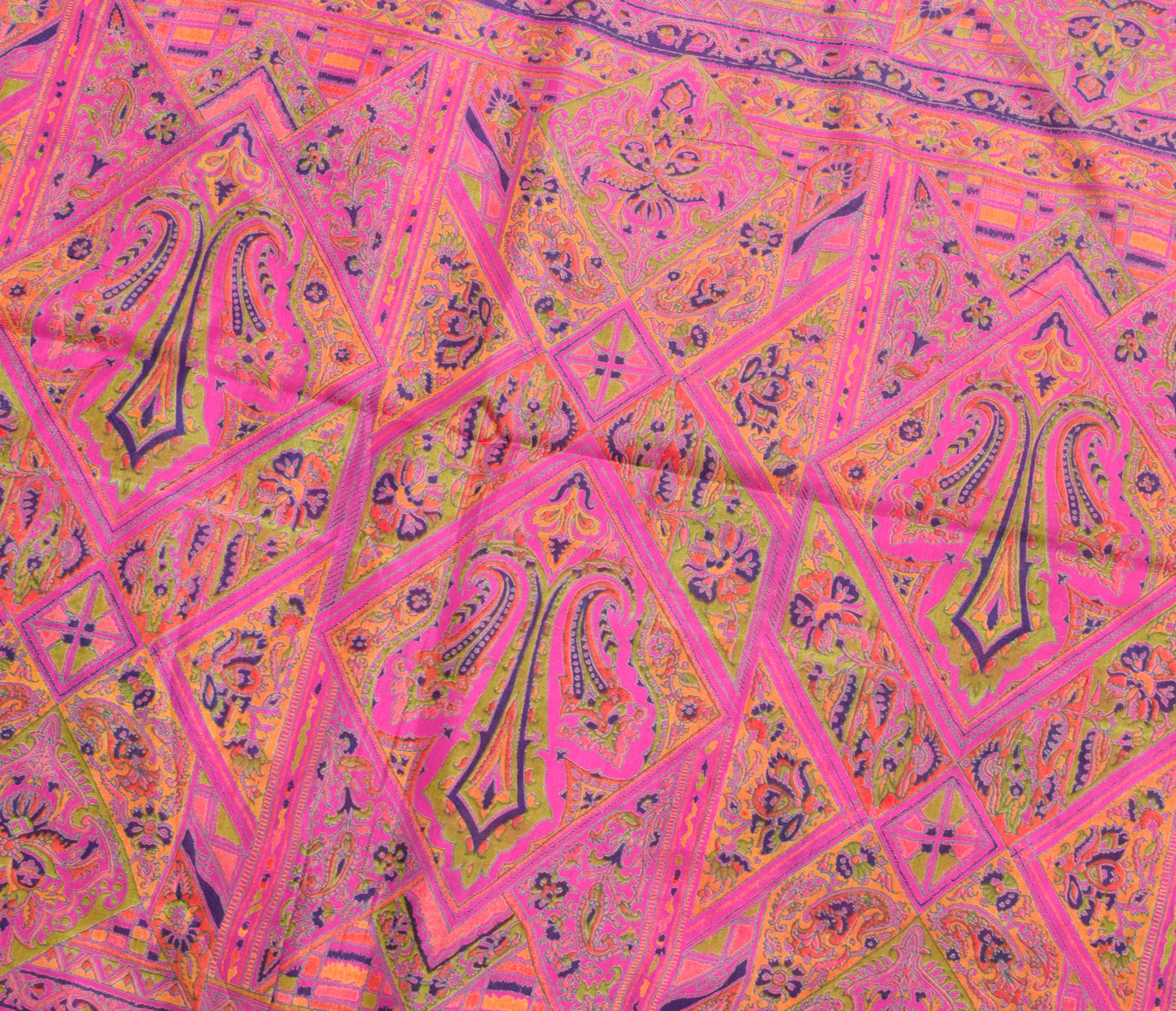 Sushila Vintage Magenta Saree 100% Pure Silk Printed Floral Soft Craft Fabric