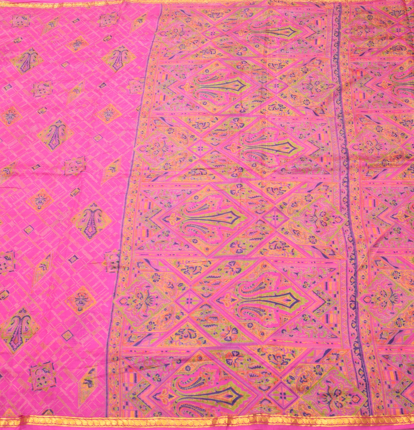 Sushila Vintage Magenta Saree 100% Pure Silk Printed Floral Soft Craft Fabric