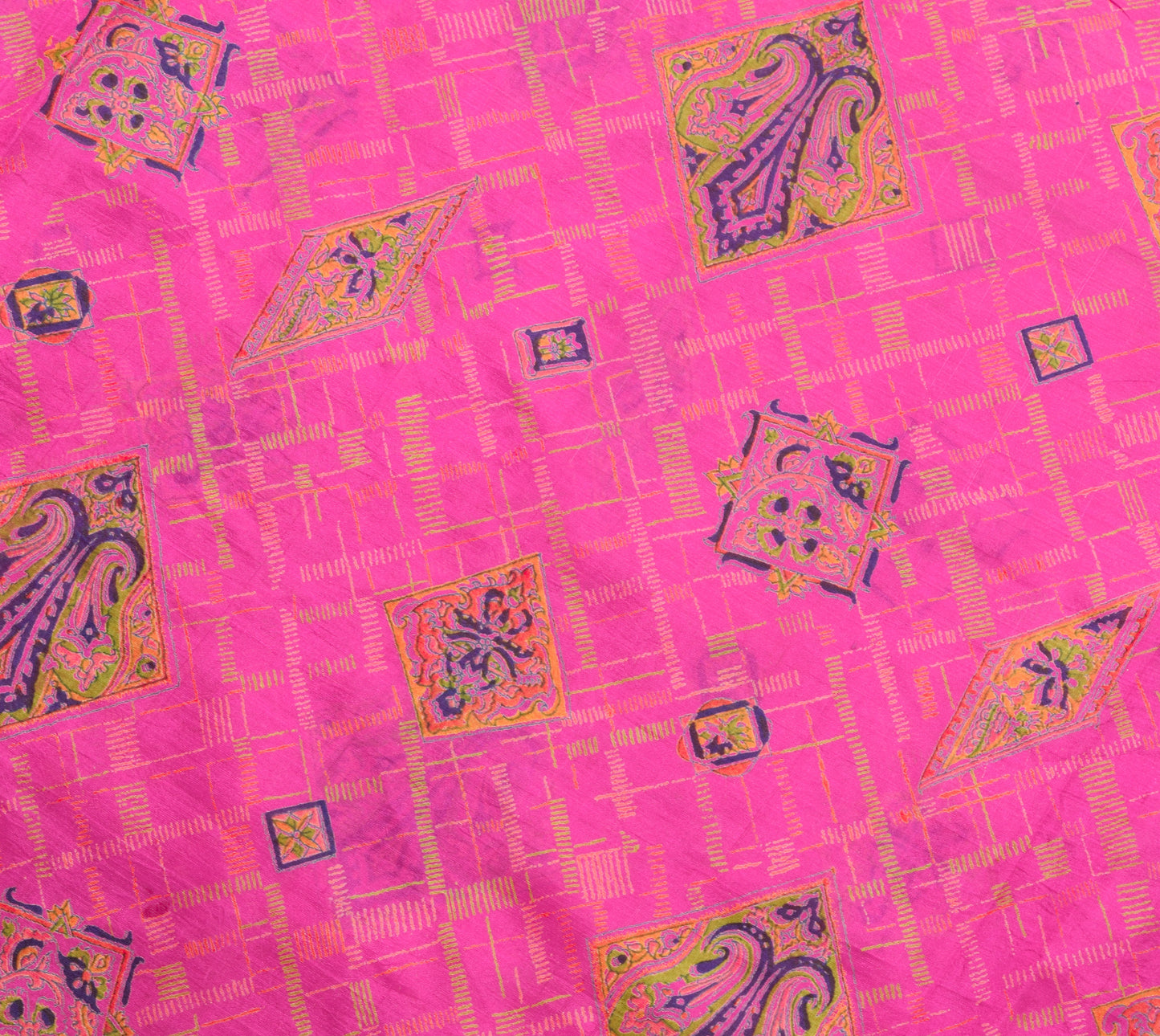 Sushila Vintage Magenta Saree 100% Pure Silk Printed Floral Soft Craft Fabric