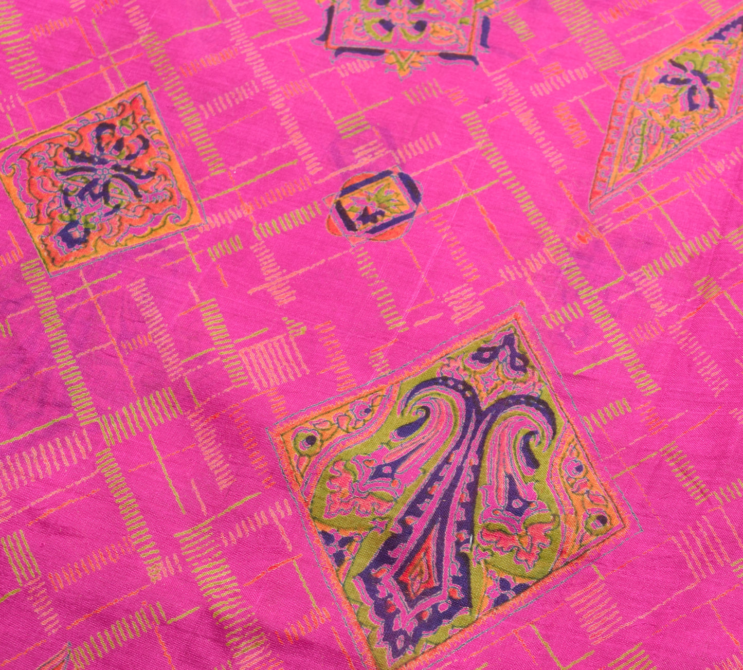 Sushila Vintage Magenta Saree 100% Pure Silk Printed Floral Soft Craft Fabric