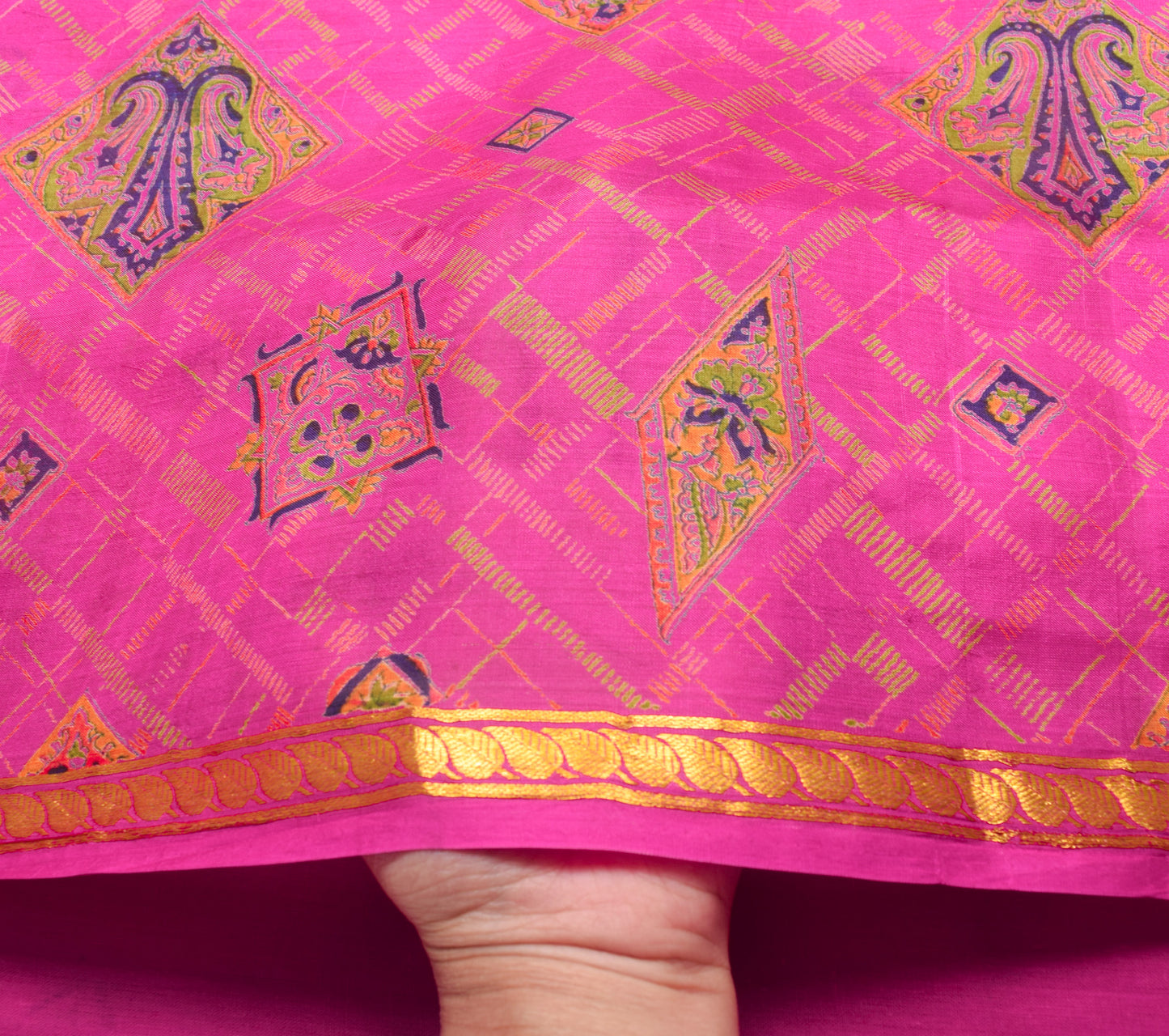 Sushila Vintage Magenta Saree 100% Pure Silk Printed Floral Soft Craft Fabric