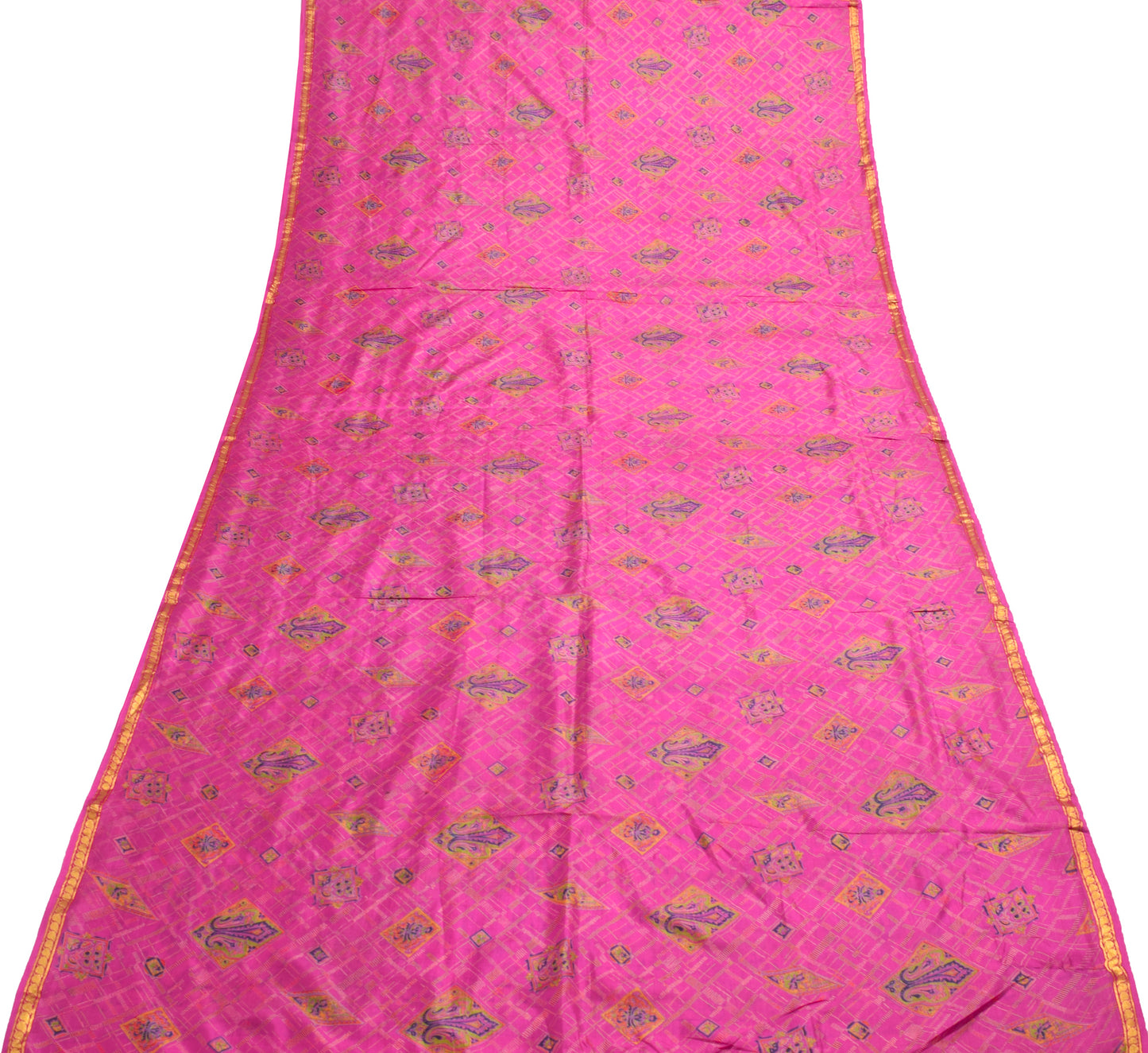 Sushila Vintage Magenta Saree 100% Pure Silk Printed Floral Soft Craft Fabric