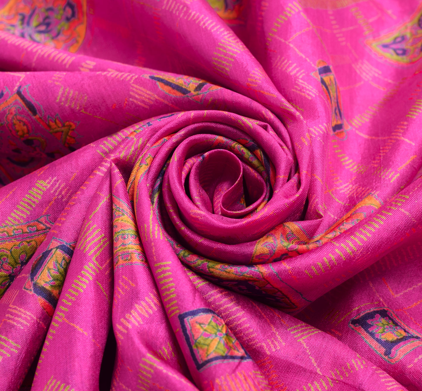 Sushila Vintage Magenta Saree 100% Pure Silk Printed Floral Soft Craft Fabric