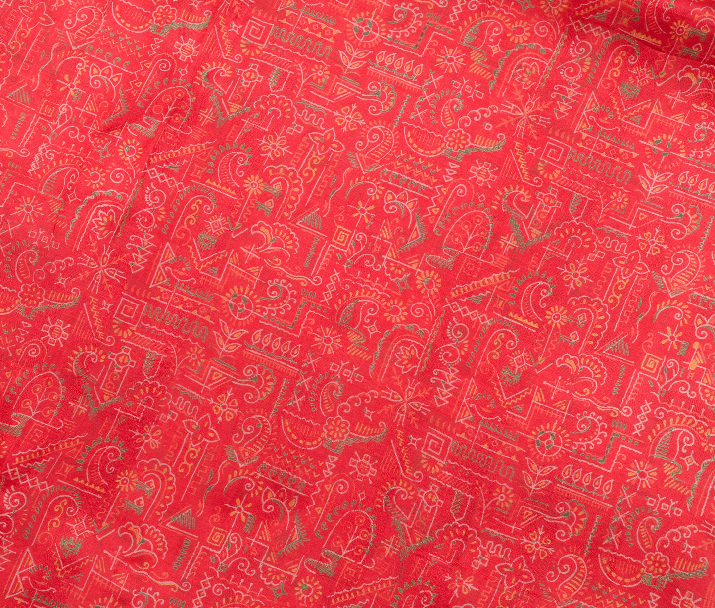 Sushila Vintage Red Saree 100% Pure Silk Printed Paisley Indian Craft Fabric