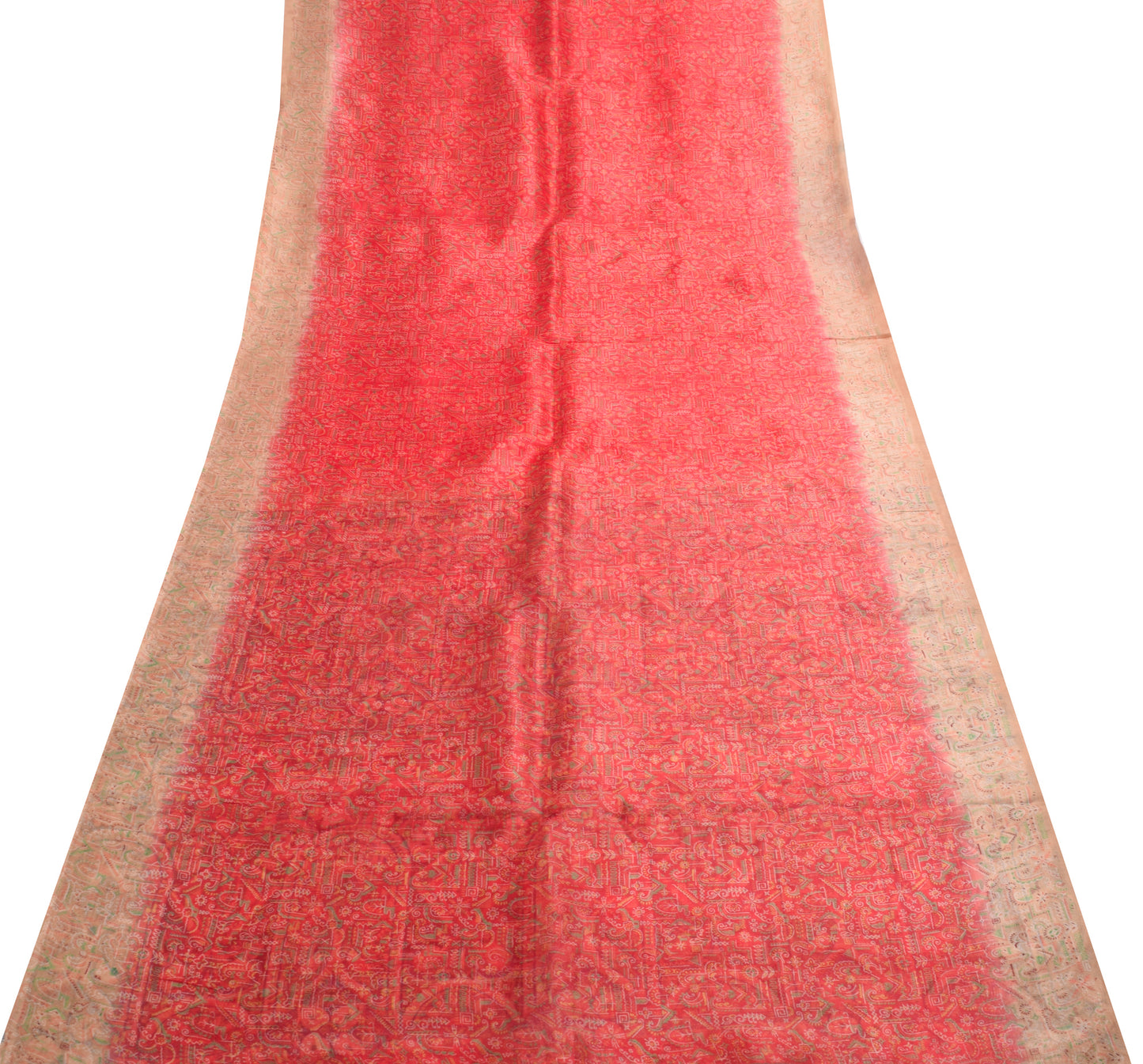 Sushila Vintage Red Saree 100% Pure Silk Printed Paisley Indian Craft Fabric