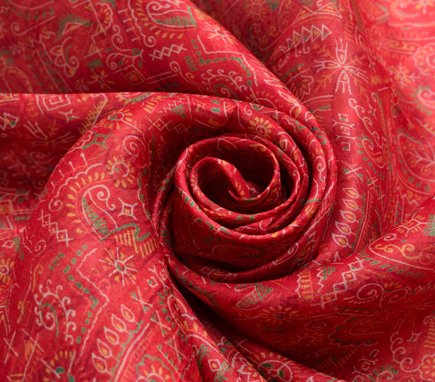 Sushila Vintage Red Saree 100% Pure Silk Printed Paisley Indian Craft Fabric