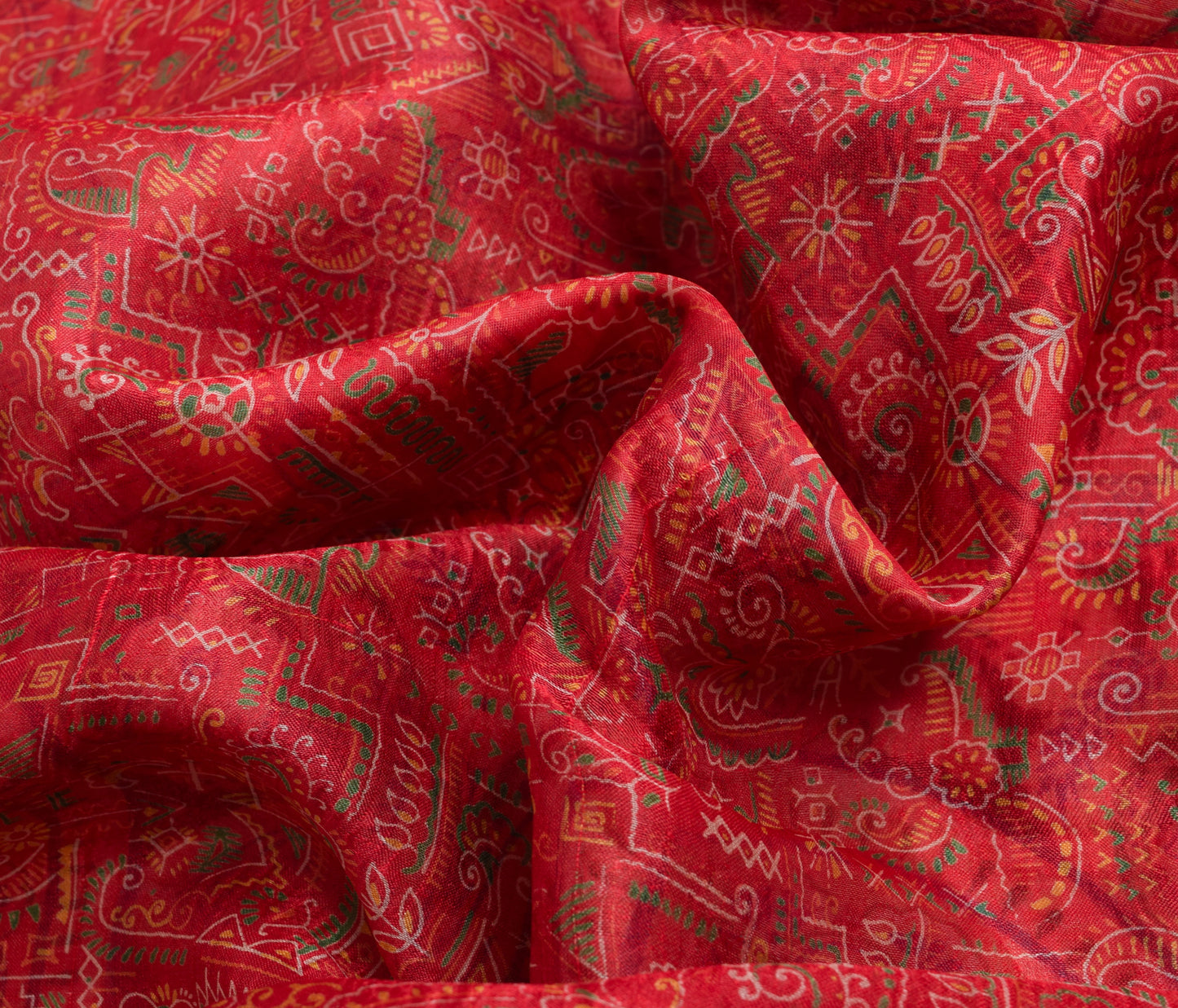 Sushila Vintage Red Saree 100% Pure Silk Printed Paisley Indian Craft Fabric