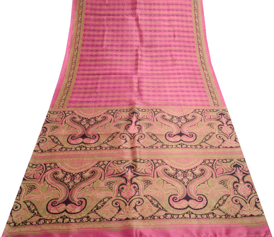 Sushila Vintage Pink Saree 100% Pure Silk Printed Paisley Casual Craft Fabric