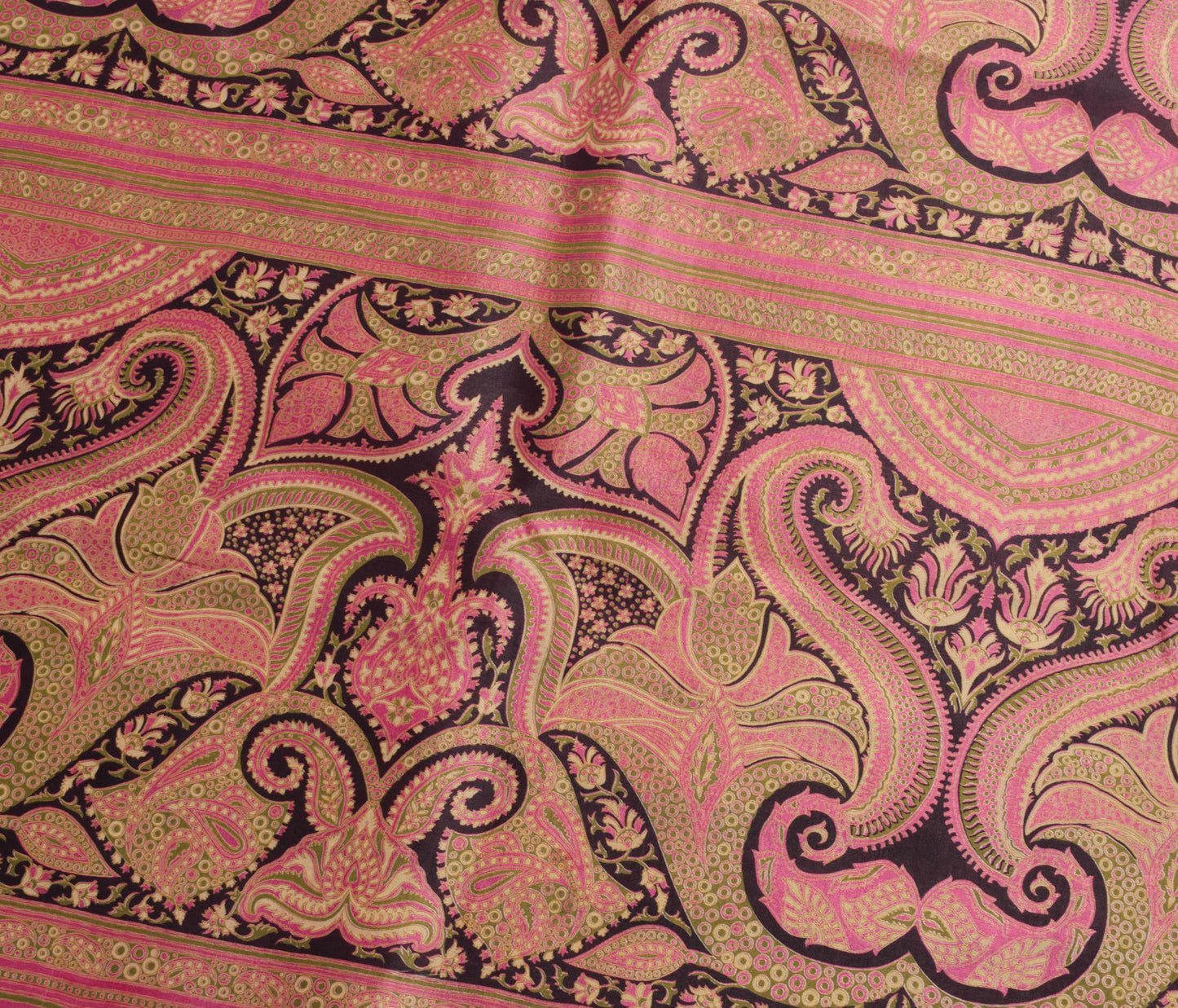 Sushila Vintage Pink Saree 100% Pure Silk Printed Paisley Casual Craft Fabric