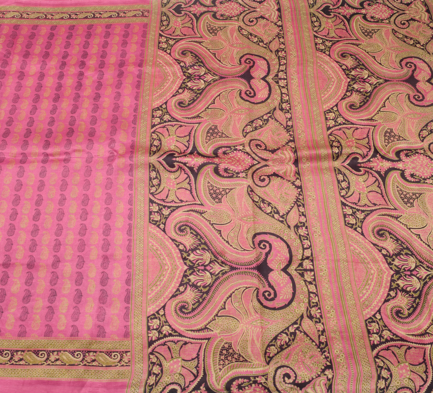 Sushila Vintage Pink Saree 100% Pure Silk Printed Paisley Casual Craft Fabric