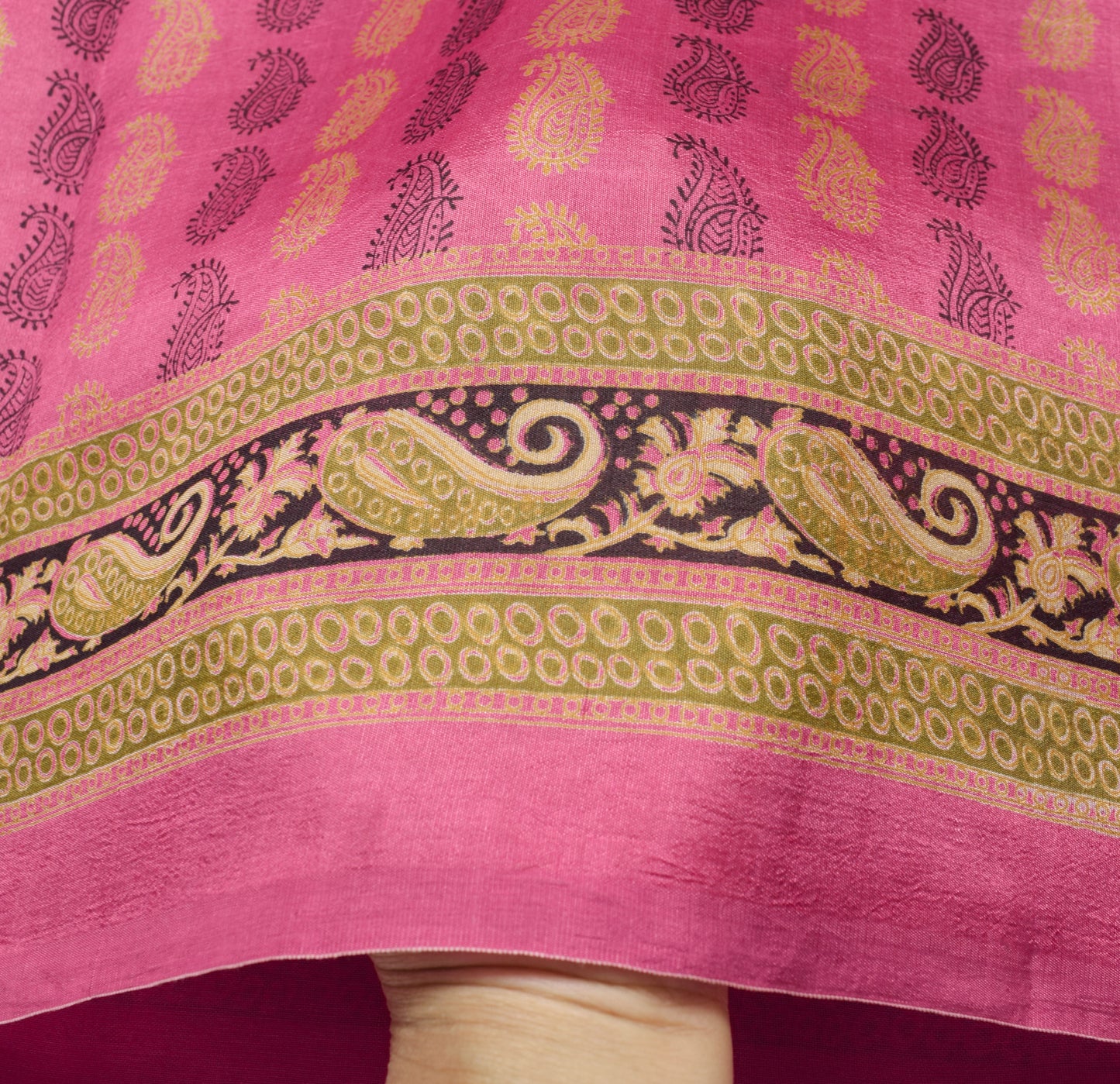 Sushila Vintage Pink Saree 100% Pure Silk Printed Paisley Casual Craft Fabric