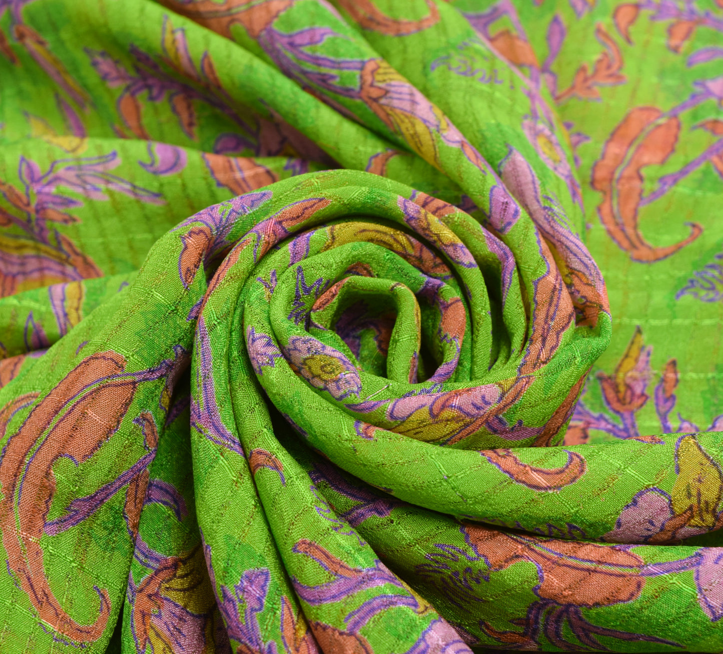 Sushila Vintage Parrot Green Saree Pure Silk Floral Printed Soft Craft Fabric