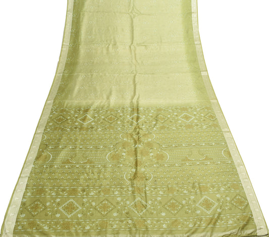 Sushila Vintage Green Floral Saree 100% Pure Silk Printed Soft Craft Fabric