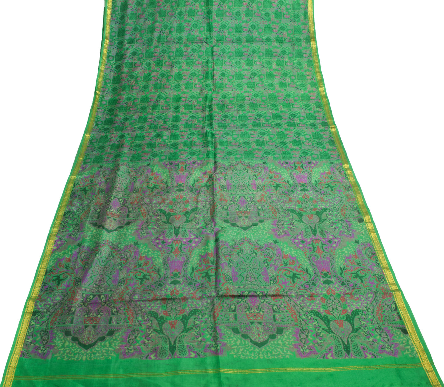 Sushila Vintage Dark Green Indian Saree 100% Pure Silk Printed Soft Craft Fabric