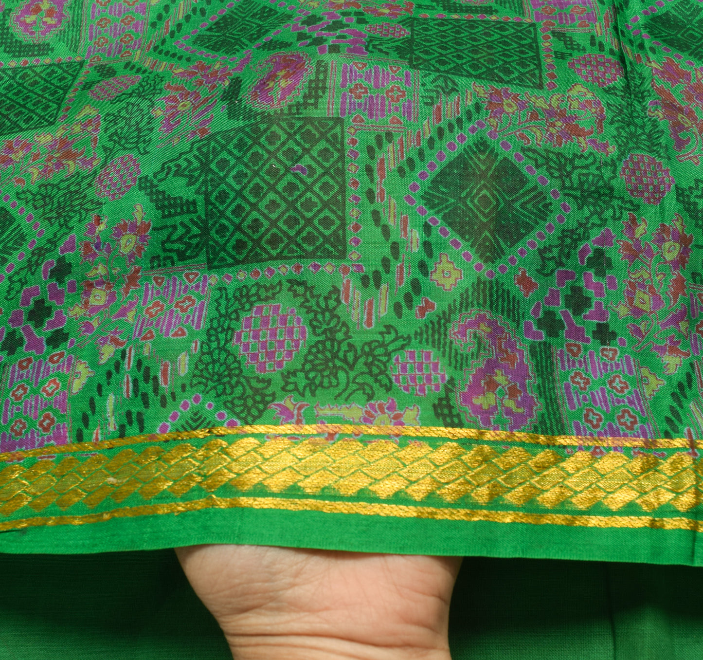 Sushila Vintage Dark Green Indian Saree 100% Pure Silk Printed Soft Craft Fabric