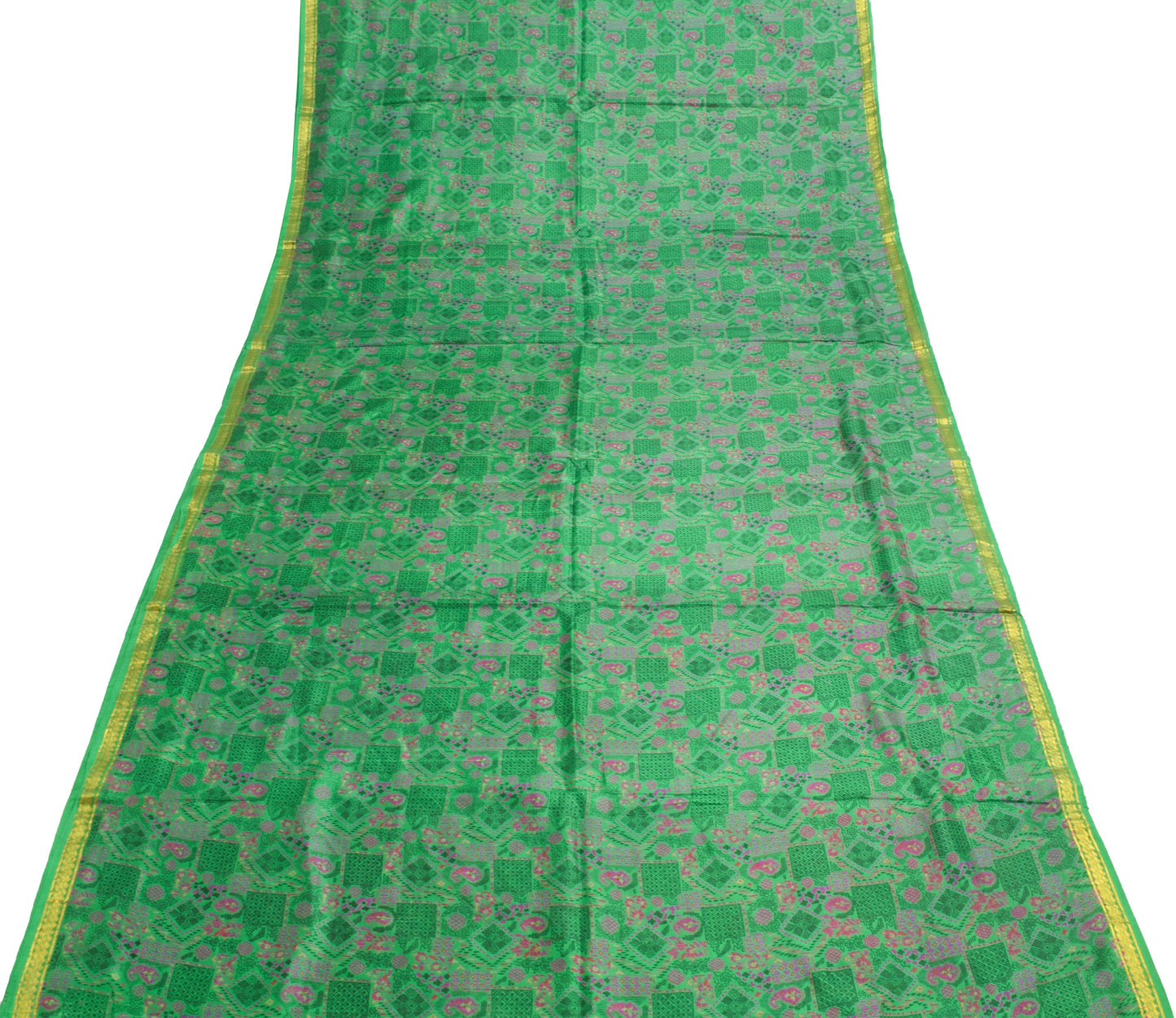 Sushila Vintage Dark Green Indian Saree 100% Pure Silk Printed Soft Craft Fabric