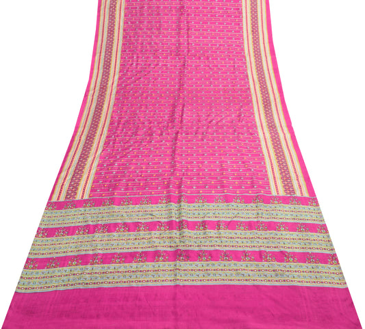 Sushila Vintage Fuchsia Pink Saree 100% Pure Silk Printed Soft Craft Fabric