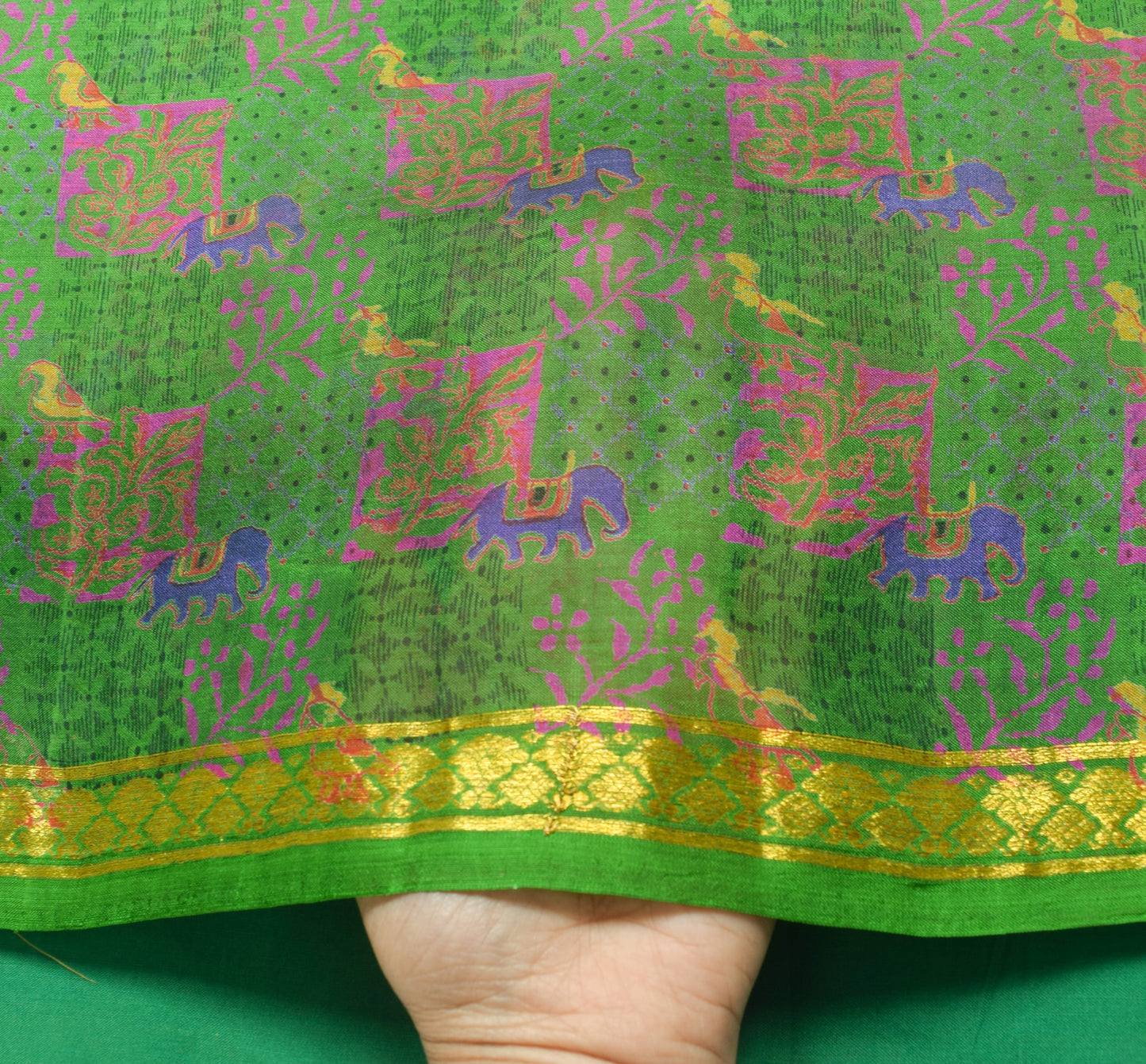 Sushila Vintage Indian Green Saree 100% Pure Silk Printed Soft Craft Fabric