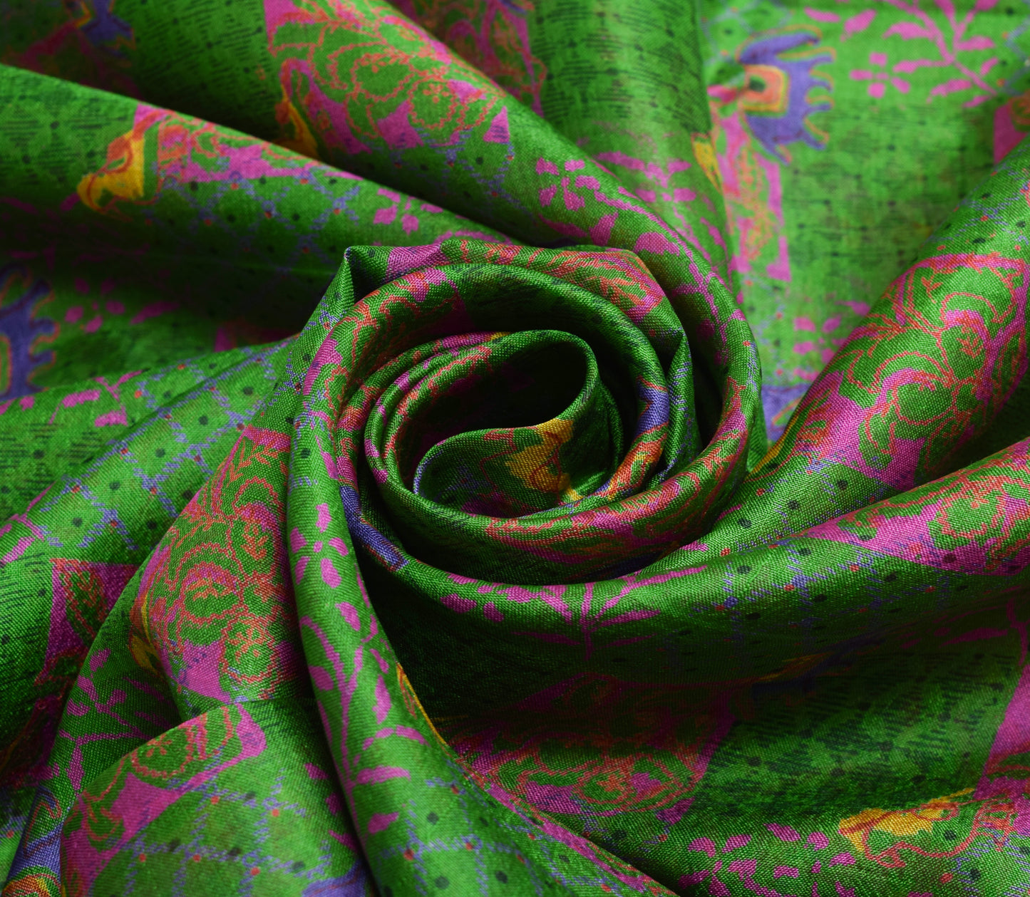 Sushila Vintage Indian Green Saree 100% Pure Silk Printed Soft Craft Fabric