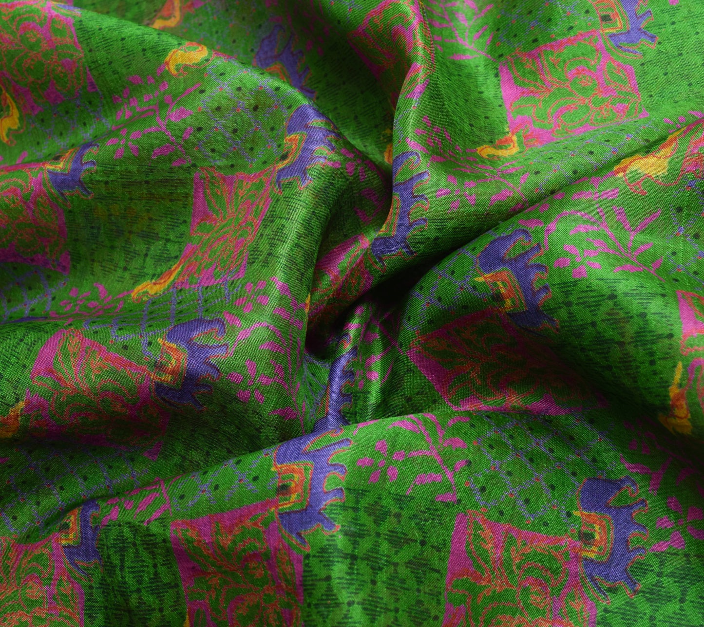 Sushila Vintage Indian Green Saree 100% Pure Silk Printed Soft Craft Fabric