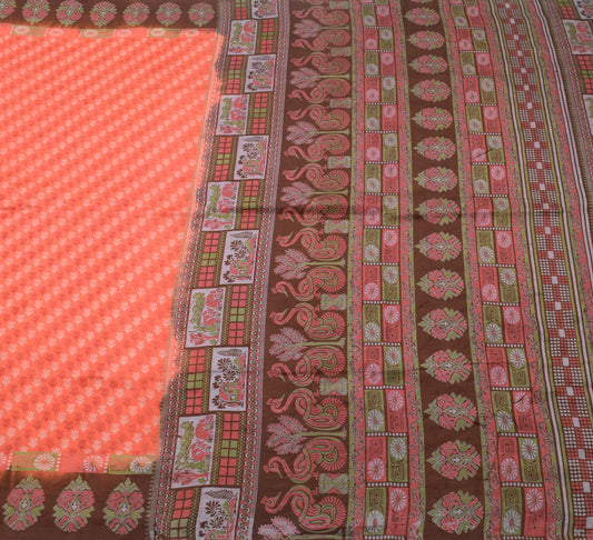 Sushila Vintage Dark Peach Indian Saree 100% Pure Silk Printed Soft Craft Fabric