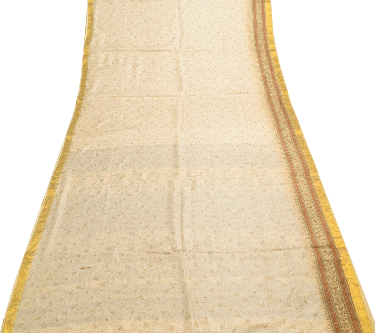 Sushila Vintage Cream Saree 100% Pure Silk Printed Floral Soft Craft Fabric