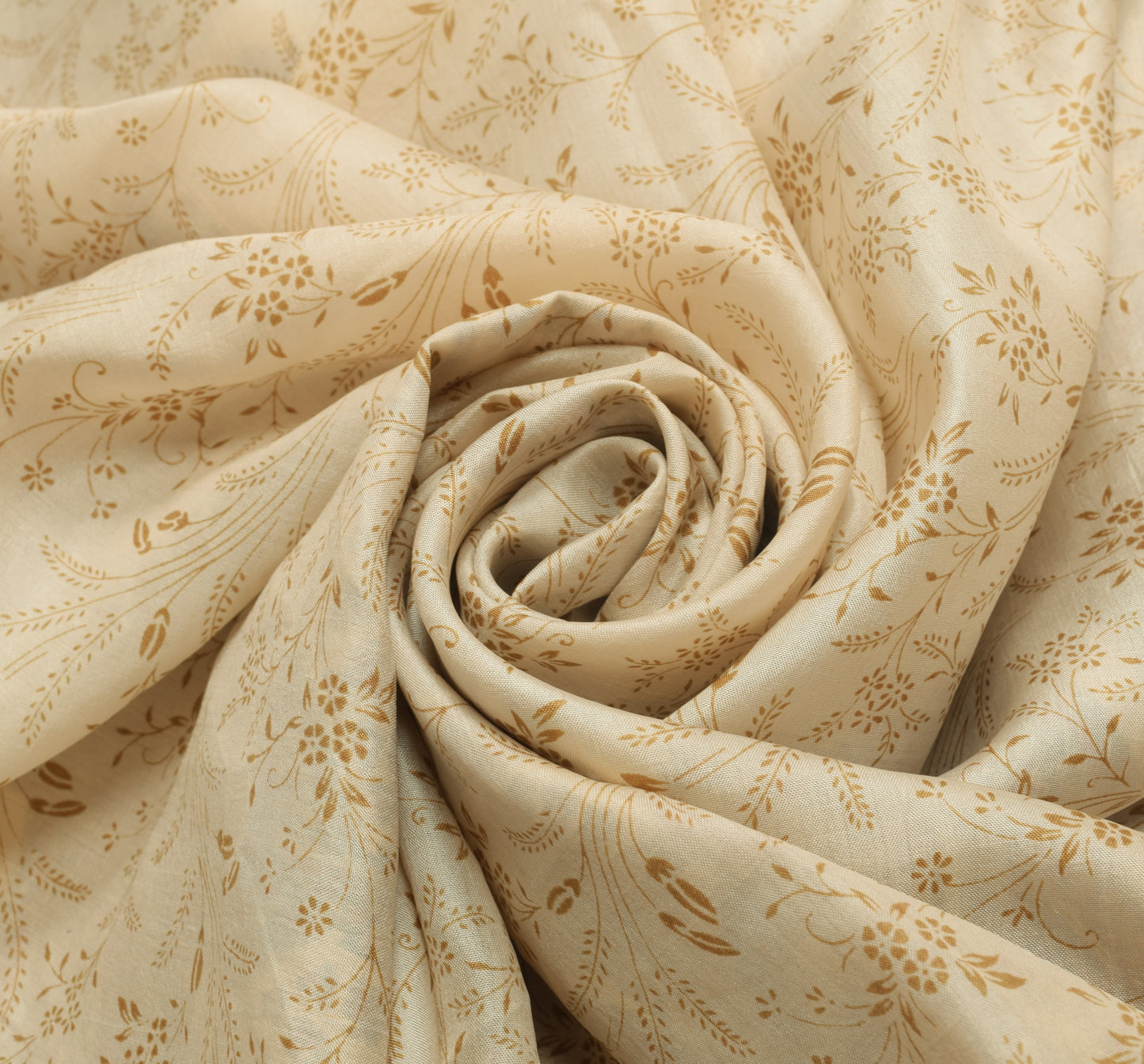 Sushila Vintage Cream Saree 100% Pure Silk Printed Floral Soft Craft Fabric