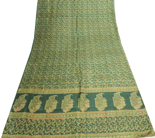 Sushila Vintage Dark Green Saree 100% Pure Silk Printed Floral Soft Craft Fabric