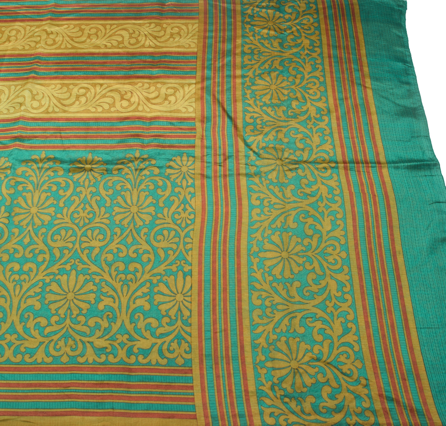 Sushila Vintage Green Floral Saree 100% Pure Silk Printed Indian Craft Fabric