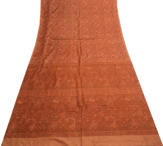 Sushila Vintage Brown Saree 100% Pure Silk Printed Human Soft Sari Craft Fabric