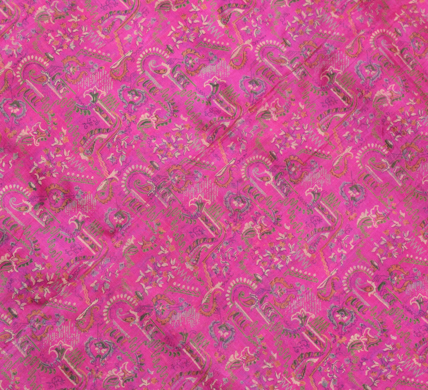 Sushila Vintage Hot Pink Saree 100% Pure Silk Printed Paisley Craft Fabric