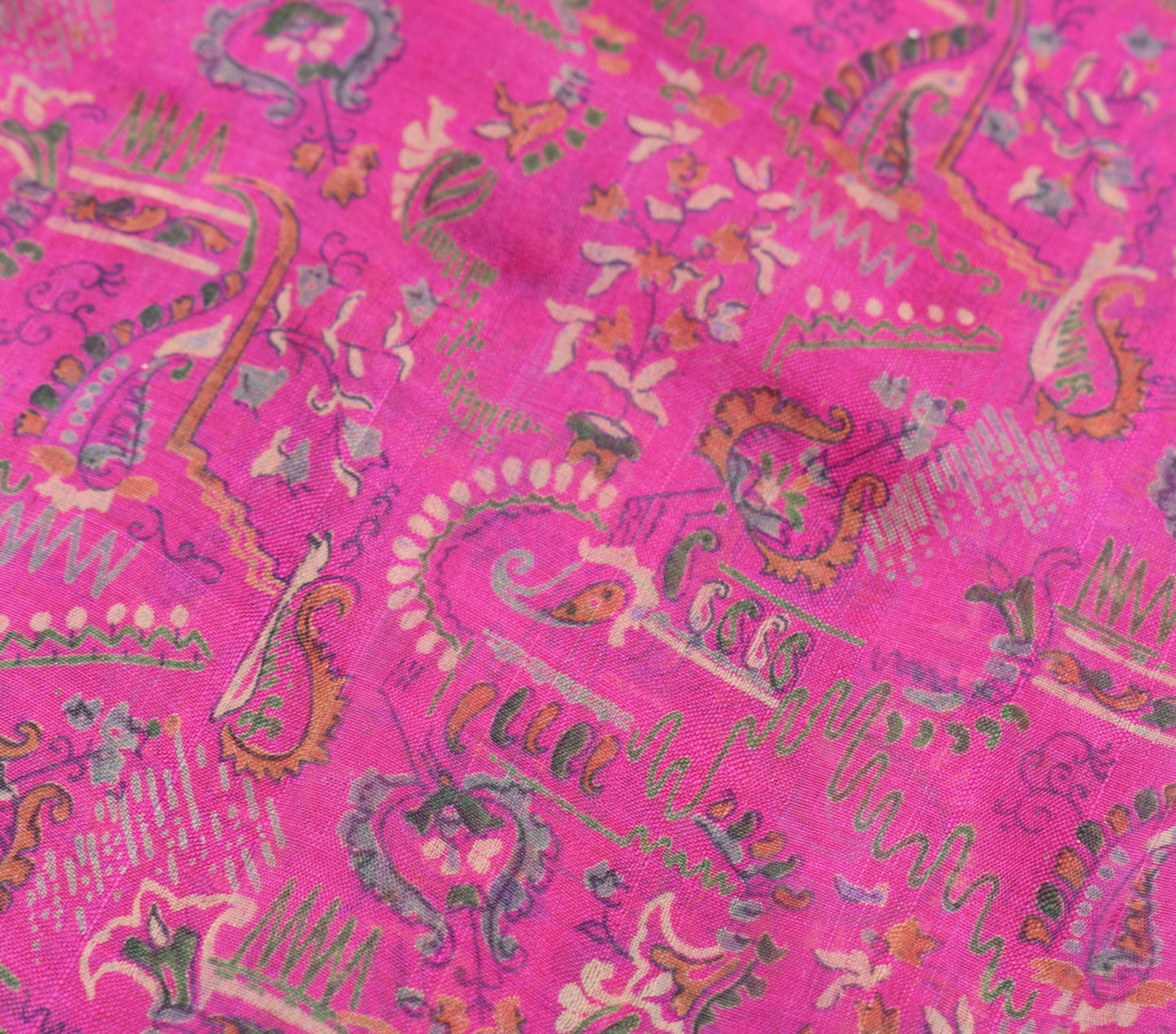 Sushila Vintage Hot Pink Saree 100% Pure Silk Printed Paisley Craft Fabric