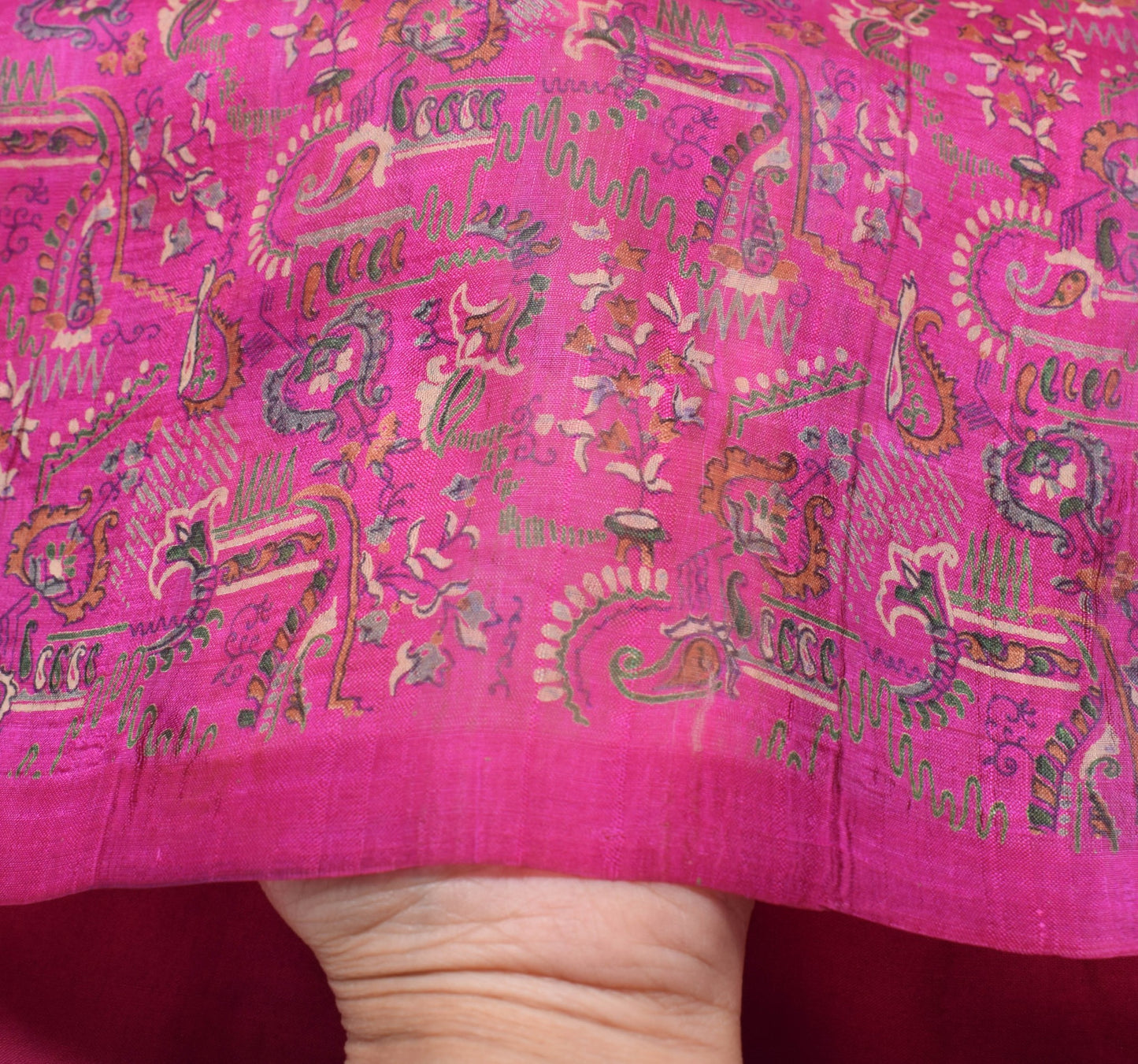 Sushila Vintage Hot Pink Saree 100% Pure Silk Printed Paisley Craft Fabric