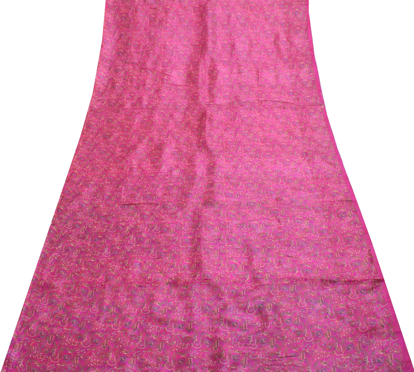 Sushila Vintage Hot Pink Saree 100% Pure Silk Printed Paisley Craft Fabric