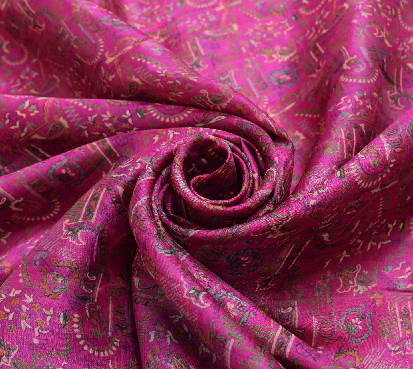 Sushila Vintage Hot Pink Saree 100% Pure Silk Printed Paisley Craft Fabric