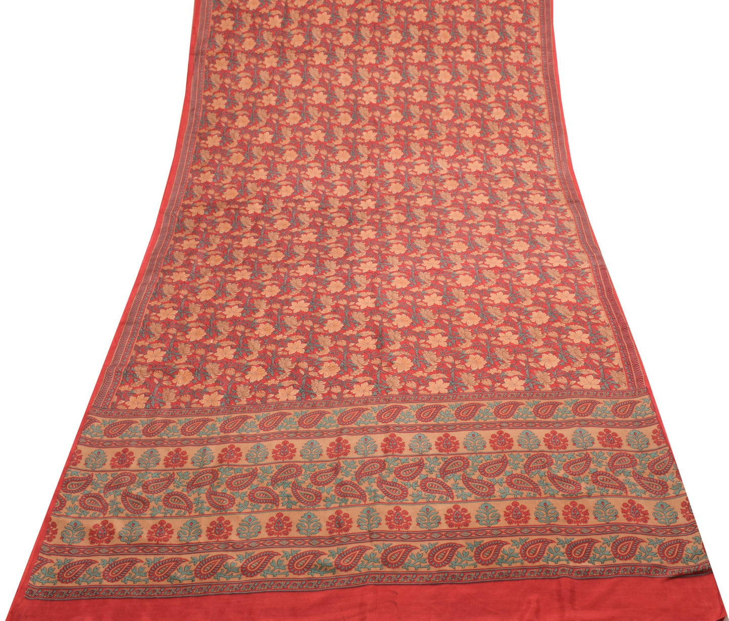 Sushila Vintage Dark Red Floral Saree 100% Pure Silk Printed Soft Craft Fabric