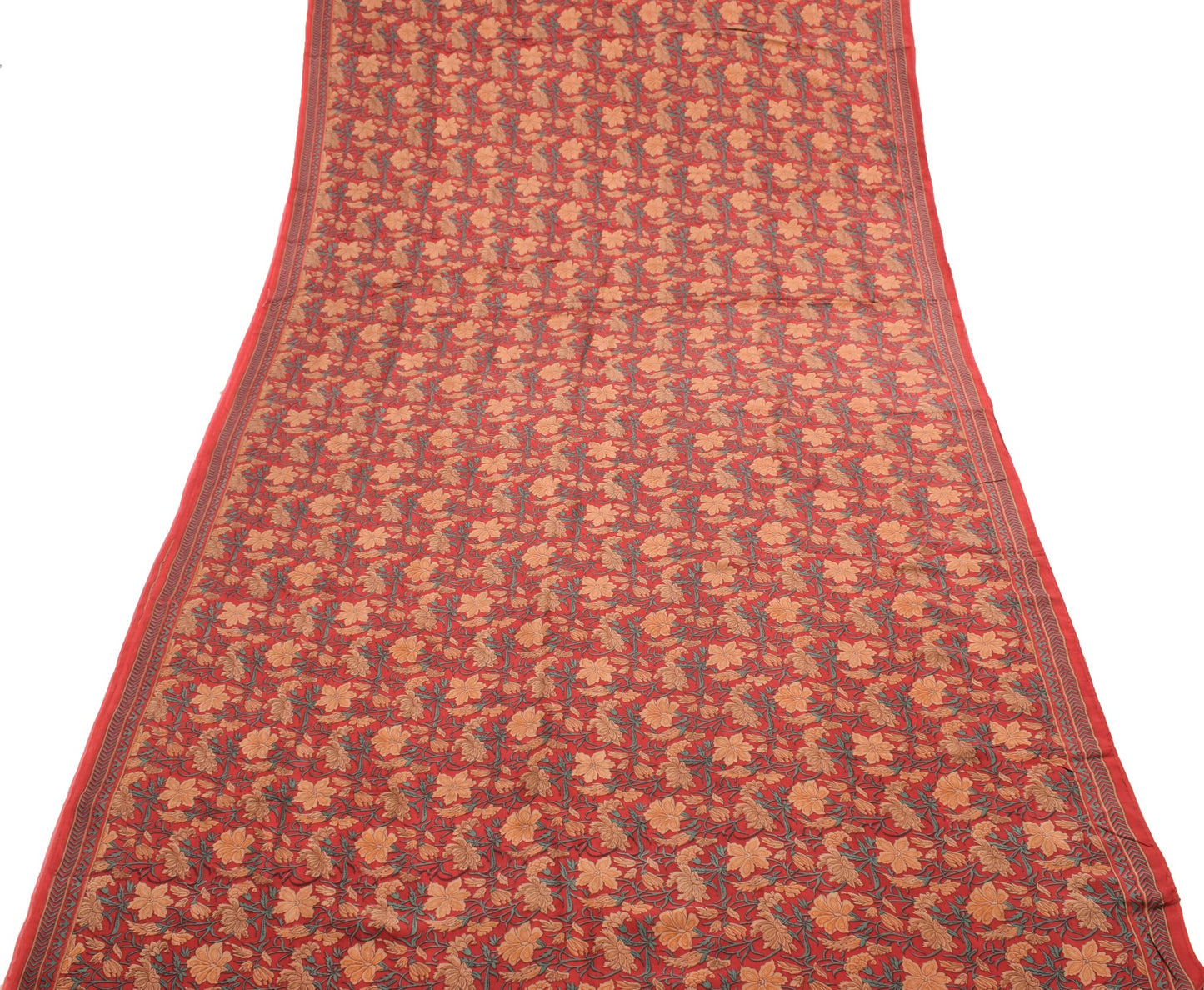 Sushila Vintage Dark Red Floral Saree 100% Pure Silk Printed Soft Craft Fabric