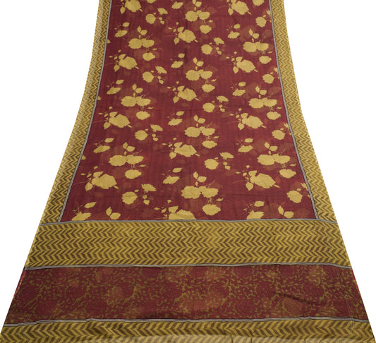 Sushila Vintage Saree Floral Maroon Pure Chiffon Silk Printed Soft Craft Fabric