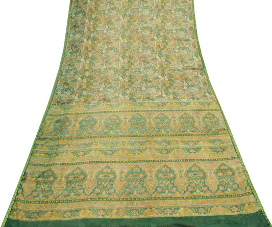 Sushila Vintage Green Saree Chiffon Silk Printed Daily Wear Soft Craft Fabric