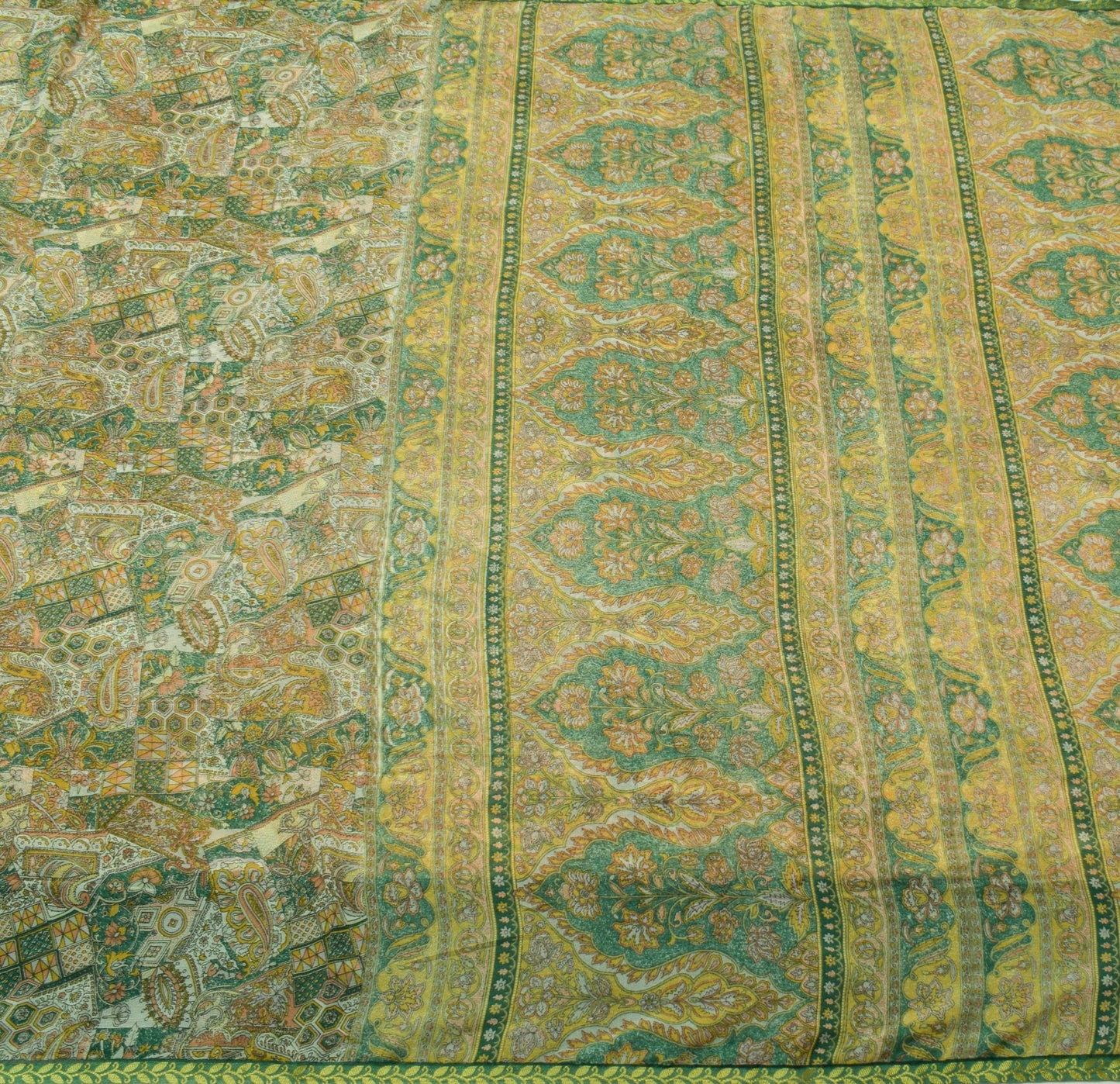 Sushila Vintage Green Saree Chiffon Silk Printed Daily Wear Soft Craft Fabric