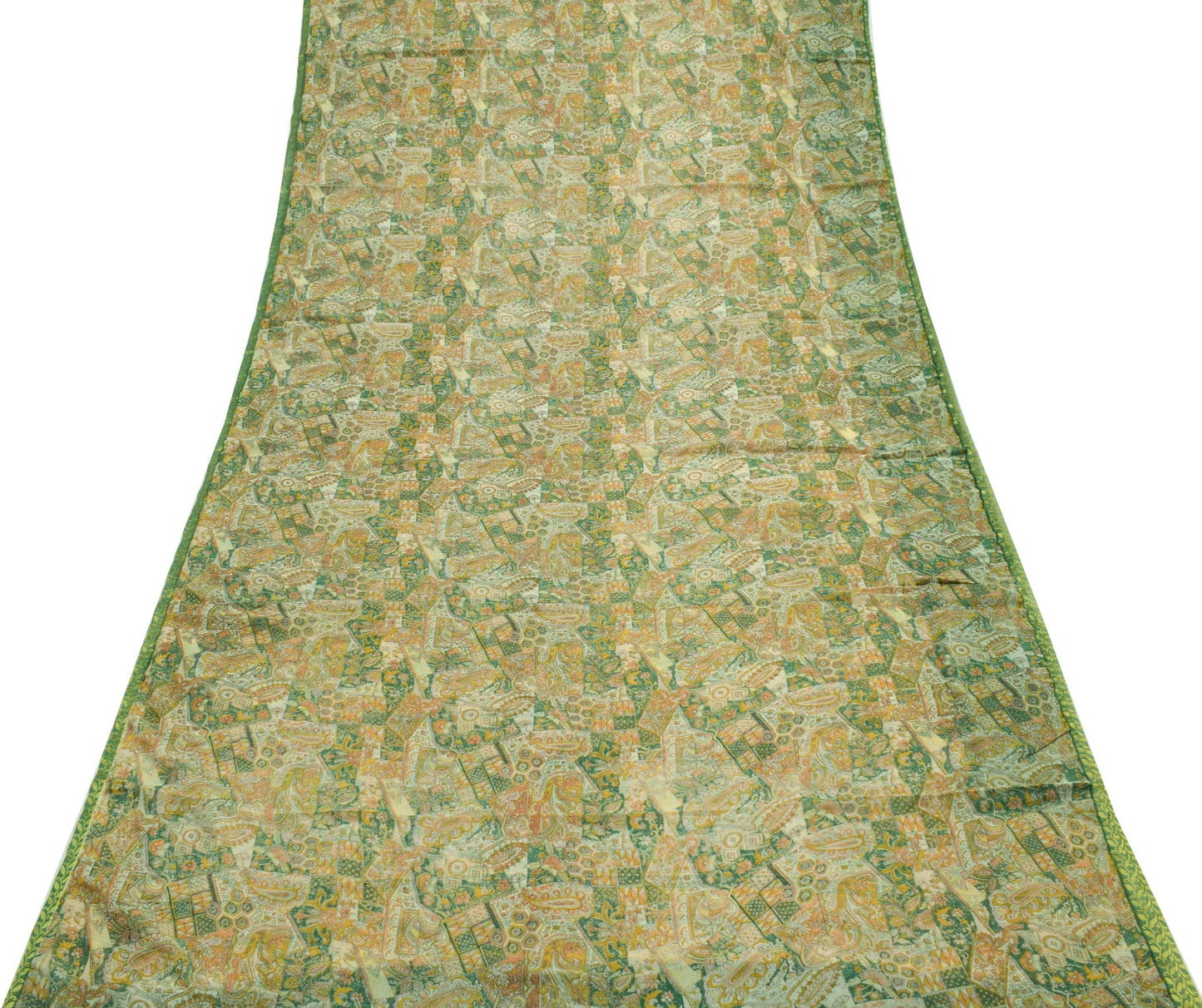 Sushila Vintage Green Saree Chiffon Silk Printed Daily Wear Soft Craft Fabric